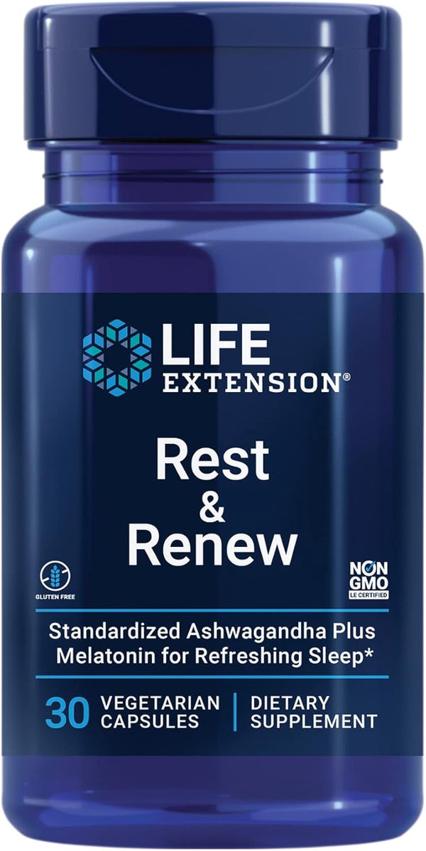 Life Extension Rest & Renew, for a Refreshing & Restorative Night’s Sleep, Gluten-Free, Non-GMO, Vegetarian, 30 Capsules Life Extension