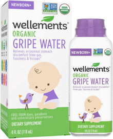 Wellements Organic Gripe Water, 4 Fl Oz, Eases Baby's Stomach Discomfort and Gas, Free from Dyes, Parabens, Preservatives Wellements