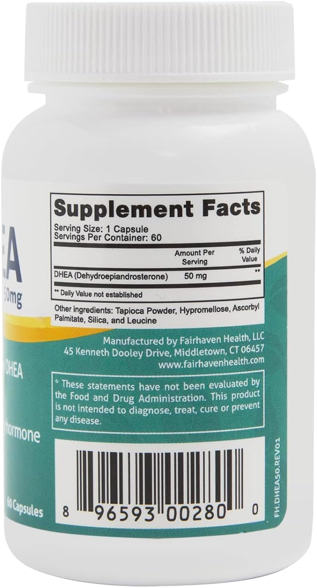 Fairhaven Health DHEA 50mg Capsules | Supports Metabolism, Bone Health, Hormone Levels and Energy Levels - 60 Count