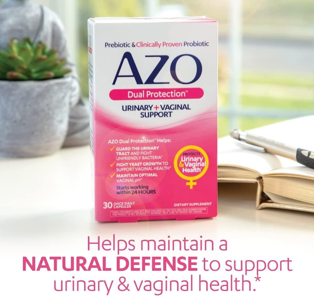 AZO Dual Protection, Urinary + Vaginal Support, Prebiotics and Probiotics for Women*, Starts Working Within 24 Hours, Non-GMO, 30 Count