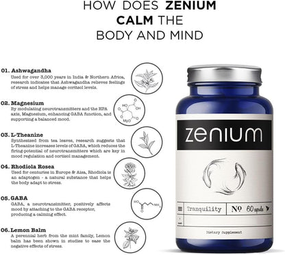 Zenium - Relieve Stress, Tension, Worry, Nervousness, & Irritability | Calm The Mind & Body - 60 Capsules