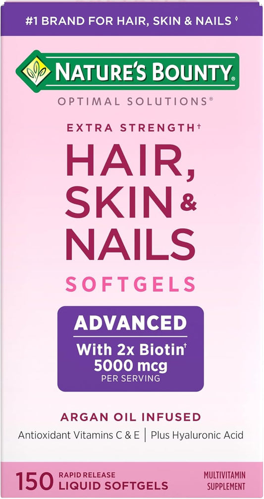 Nature's Bounty Optimal Solutions Advanced Hair, Skin and Nail Biotin & Vitamins A, C, & E, 150 Softgels