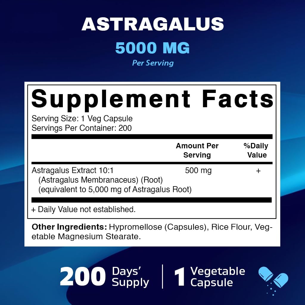 Vitamatic Astragalus Root 2000 mg 200 Ct (Double dose compare to Astragalus 1000mg)