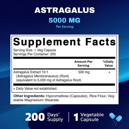 Vitamatic Astragalus Root 2000 mg 200 Ct (Double dose compare to Astragalus 1000mg)