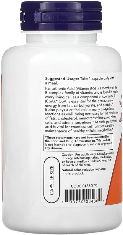 NOW Foods Pantothenic Acid 500mg, 100 Capsules
