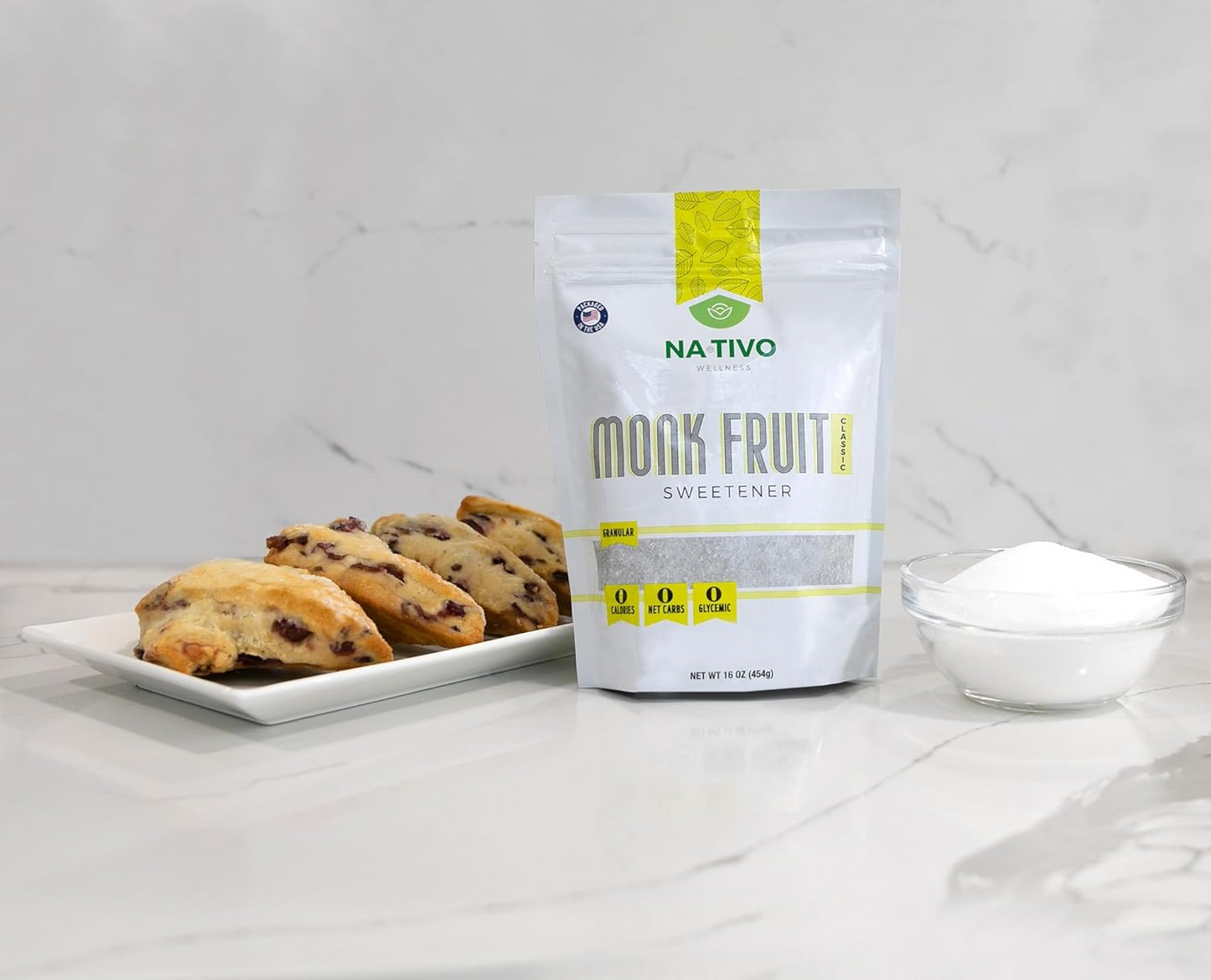 Nativo Monk Fruit and Erythritol Sweetener 1:1 - Granular - Sugar Substitute - Non GMO - 0 Glycemic - Keto and Paleo Friendly - 1 Pound bag (Classic)