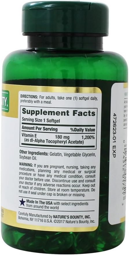 Nature's Bounty® Vitamin E Pure dl-Alpha 180mg (400 IU), 120 Softgels