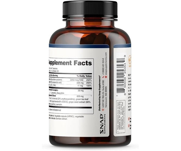 Snap Eye Health Supplements for Adults, Lutein and Zeaxanthin Supplements, Bilberry Extract, Lycopene Supplement, Support Eye Health, Natural Carotenoid
