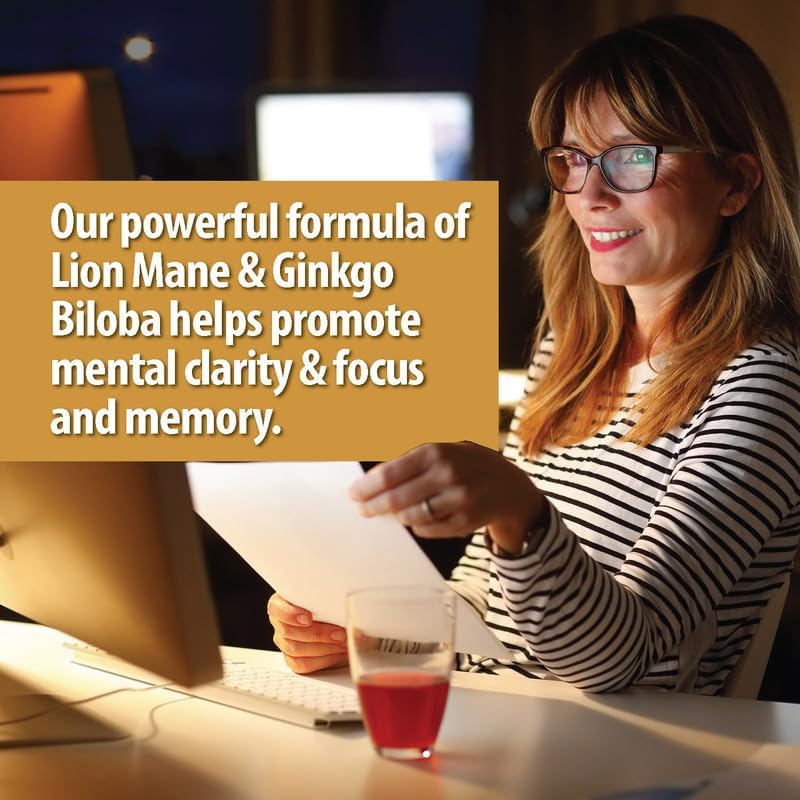 Noomost Organic Lions Mane Supplement Capsules 5400mg, Ginkgo Biloba 120mg – Vegan Lion Mane Mushroom Supplement for Cognitive Function, Mental Clarity, Focus & Memory – 2 Months