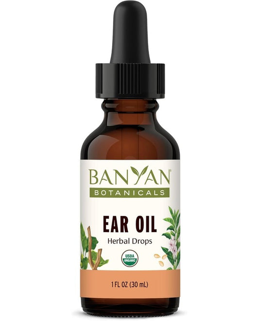 Banyan Botanicals Ear Oil – Organic Herbal Drops with Ashwagandha, Bilva & Garlic – Soothing and Comforting for The Ears – 1 oz – Non GMO Sustainably Sourced No Sting
