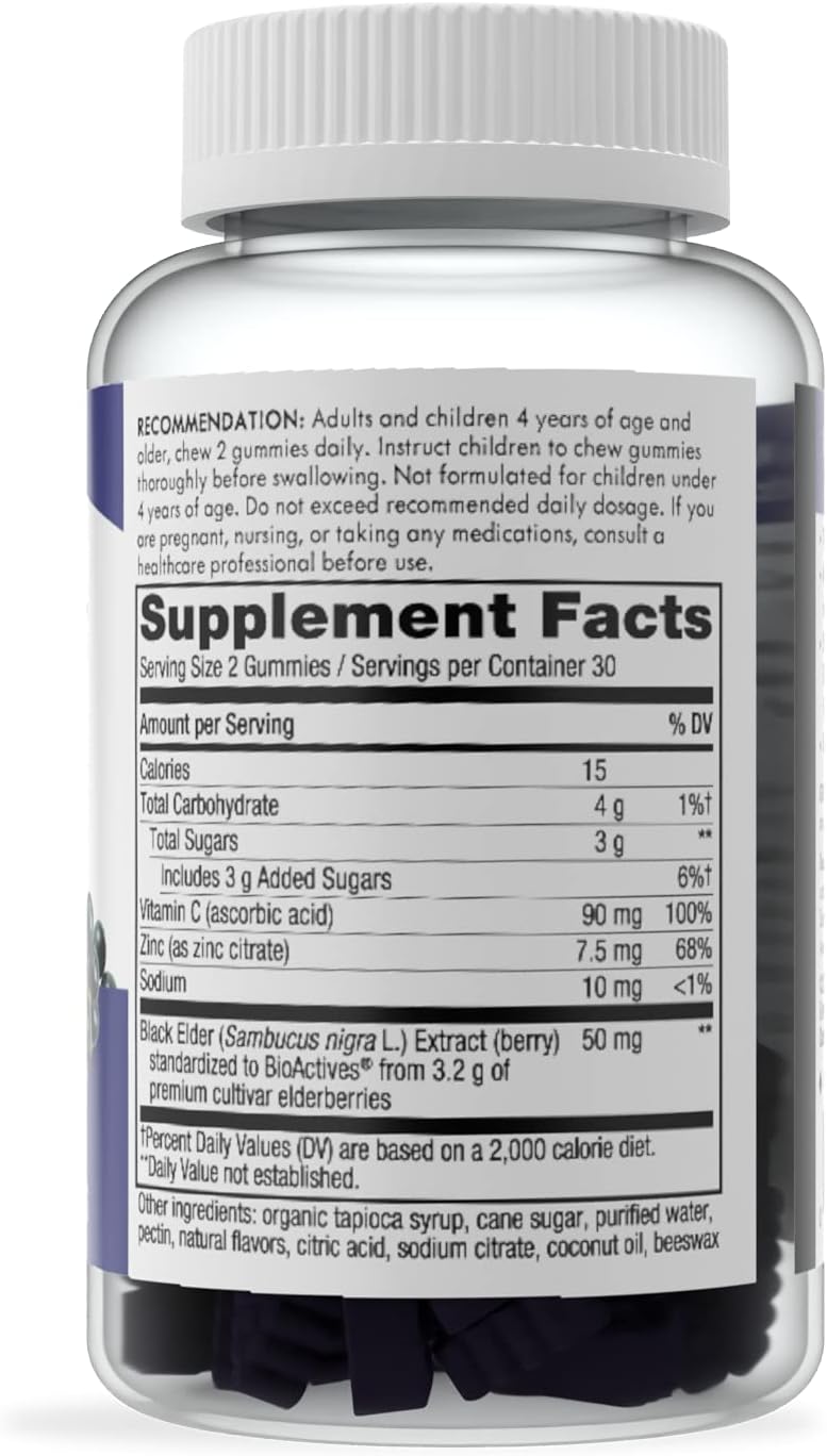 Nature's Way Elderberry Gummies Vitamin C, Vitamin D & Zinc, Immune Support for Kids & Adults 60 Gummies