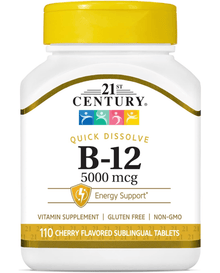 21st Century B-12 5000 mcg, 110 Cherry Flavored Sublingual Tablets, 110 Count 21st Century