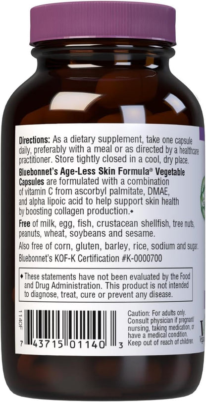 BlueBonnet Age-Less Skin Formula Capsules, White, Vegetable, 120 Count