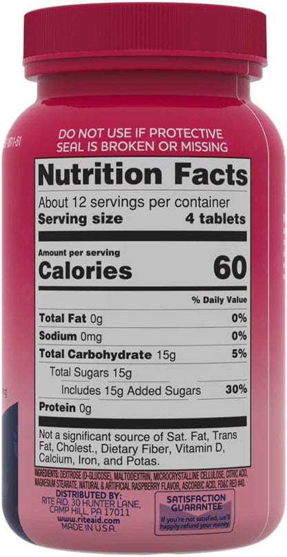 Rite Aid Glucose Tablets, Raspberry, 50 Count | Blood Sugar Support Supplements