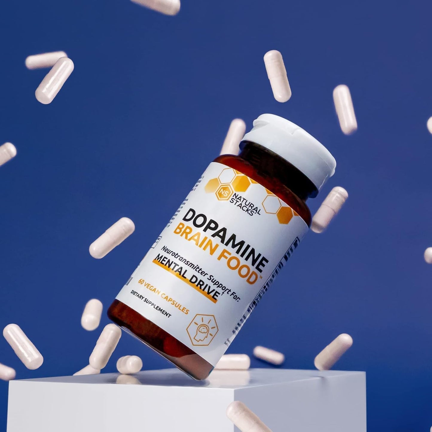 NATURAL STACKS Dopamine Focus Supplement & Memory Supplement for Brain w/ L-Tyrosine - Promotes Mental Drive, Clarity & Focus - Natural Dopamine Supplements & Mood Support Supplement, 60 Vegan Capsule