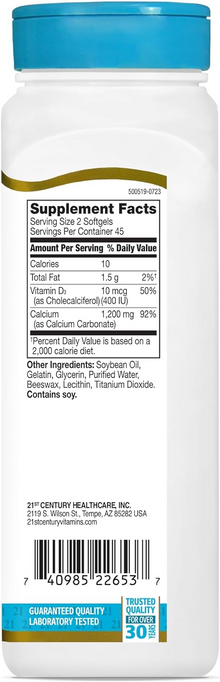 21st Century Calcium Plus D3 Liquid Filled Softgel, 1200 mg, 90 Count 21st Century