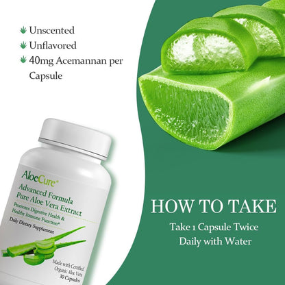 AloeCure Organic Aloe Vera Capsules, 130,000mg Equivalent per Capsule, 60 Capsules - Natural Stomach Acid Buffer - Vegan Digestive & Immune Supplement - Grown on Our Own Organic Farms - Aloin Free