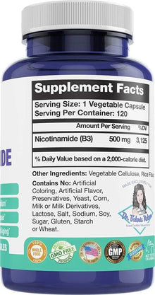 Dr. Valerie Nelson Nicotinamide 500 mg - Vitamin B3 - 120 Capsules Dr. Valerie Nelson