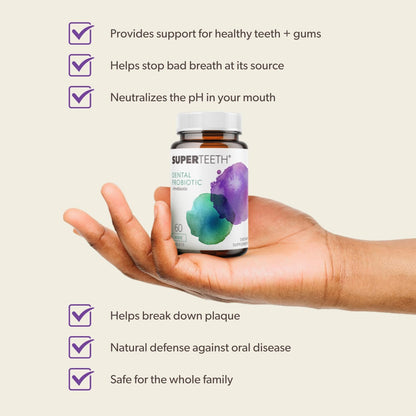 SUPER TEETH Chewable Dental Probiotic for Kids and Adults | Holistic Oral Probiotic That Supports Healthy Teeth and Gums | Sugar-Free Natural Mint Flavor | Fluoride Free 30ct