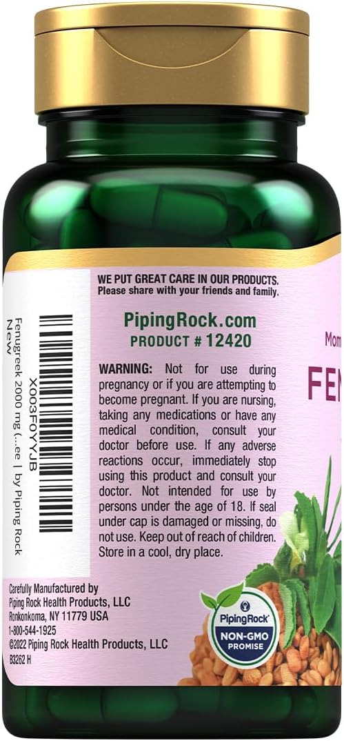 Piping Rock Fenugreek Capsules | 2000mg | 100 Pills