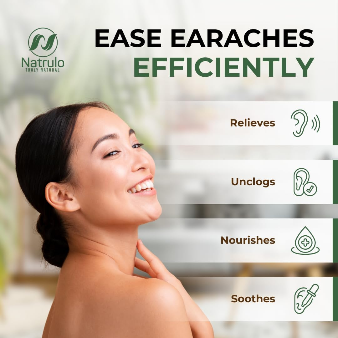 Natrulo Organic Ear Oil for Ear Infections Natural Eardrops for Infection Prevention, Swimmer's Ear & Wax Removal Adults, Baby, Children, Pets Earache Remedy with Mullein, Garlic, Calendula, Made in USA.