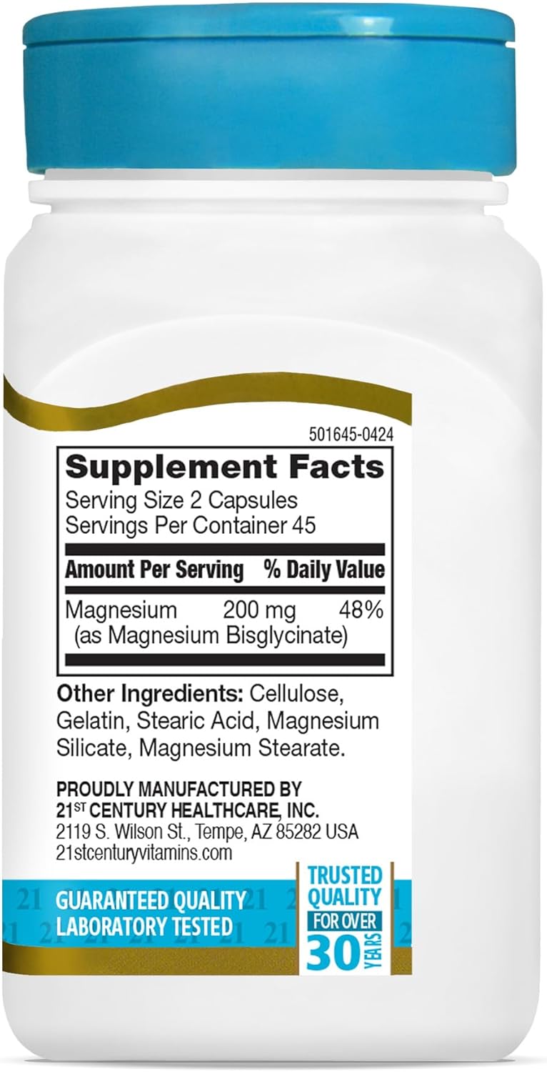 21st Century Chelated Magnesium Glycinate 200mg 90 Capsules