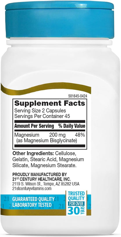 21st Century Chelated Magnesium Glycinate 200mg 90 Capsules