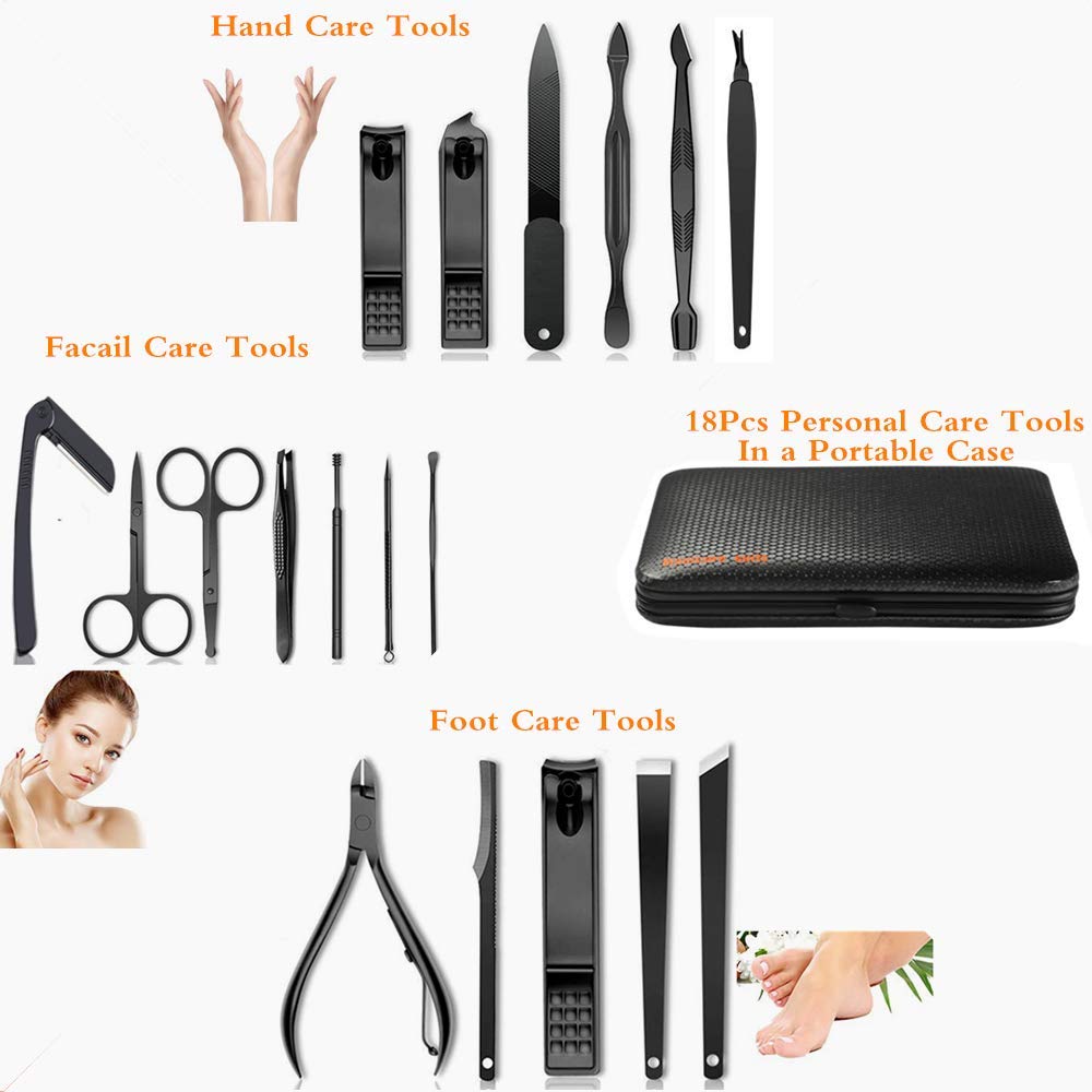 ACEOCE: Manicure Set Men, Manicure Set Professional 18 Pcs Mens Grooming Kits Aceoce Stainless Steel Nail Care Tools with Luxurious Travel Case Pedicure Kit Gifts