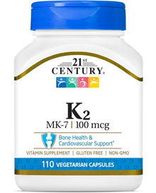 21st Century Healthcare Vitamin K2 (MK-7) 100 mg Vegetarian Capsules, 110 Count 21st Century