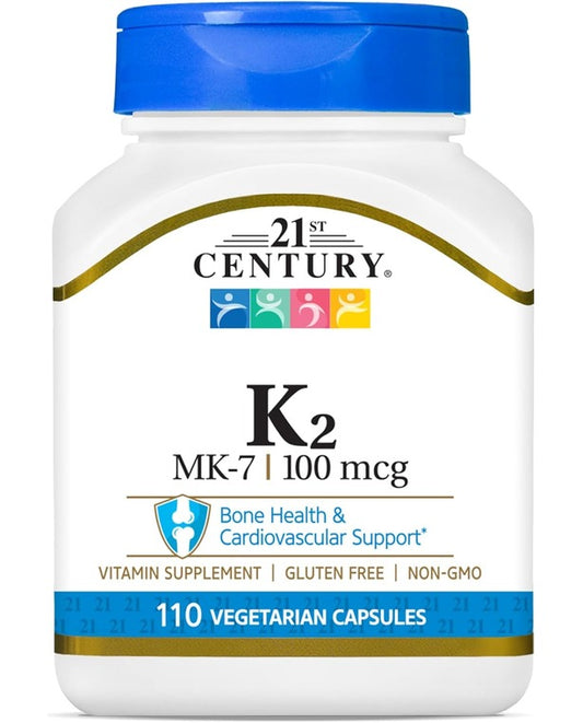 21st Century Healthcare Vitamin K2 (MK-7) 100 mg Vegetarian Capsules, 110 Count