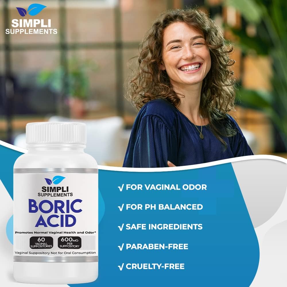 Simpli Supplements 60 Boric Acid Suppositories - Modern Support & Ancient Remedy