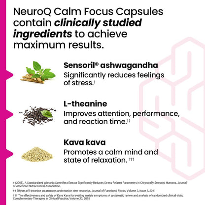 NeuroQ Calm Focus Capsules - Stress Relief Supplement -  60 Capsules