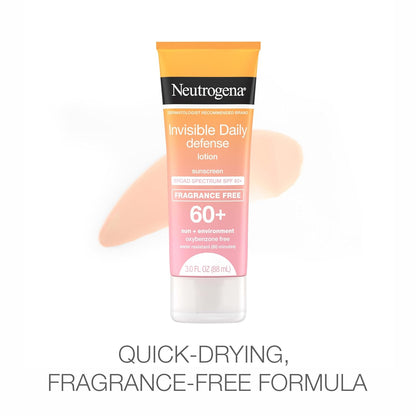 Neutrogena Invisible Daily Defense Fragrance-Free Sunscreen Lotion, Broad Spectrum SPF 60+, 3.0 fl. oz