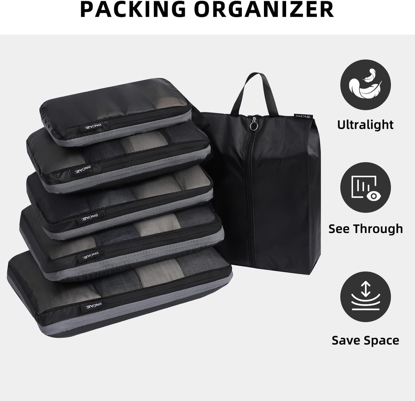 BAGAIL 4 Set/5 Set/6 Set Compression Packing Cubes Travel Accessories Expandable Packing Organizers