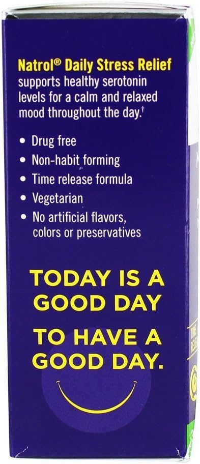 Natrol Daily Stress Relief 100 mg, Dietary Supplement, Mood + Stress, 30 Tablets, 30 Day Supply