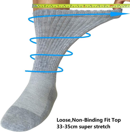 Well Knitting Loose Men's Diabetic Crew Socks,Non-Binding Top,Seamless Toe,Semi Cushion,Breathable Soft Coolmax Socks 4 Pairs