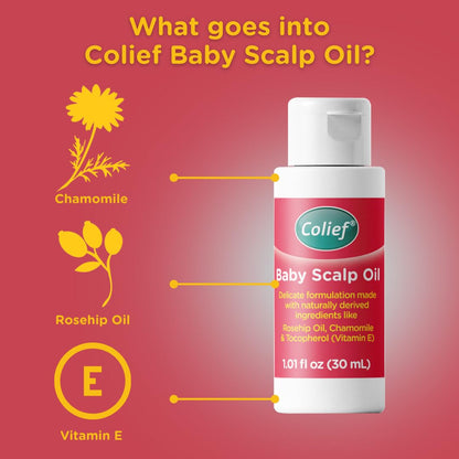 Colief Baby Scalp Oil | Soothing Moisturizing Oil for Babies Scalp and Skin | Preventative of Itchy, Flaky, Dry, Damaged Skin on Infants | With Rosehip Oil, Chamomile and Vitamin E | 1.01 Fl. Oz