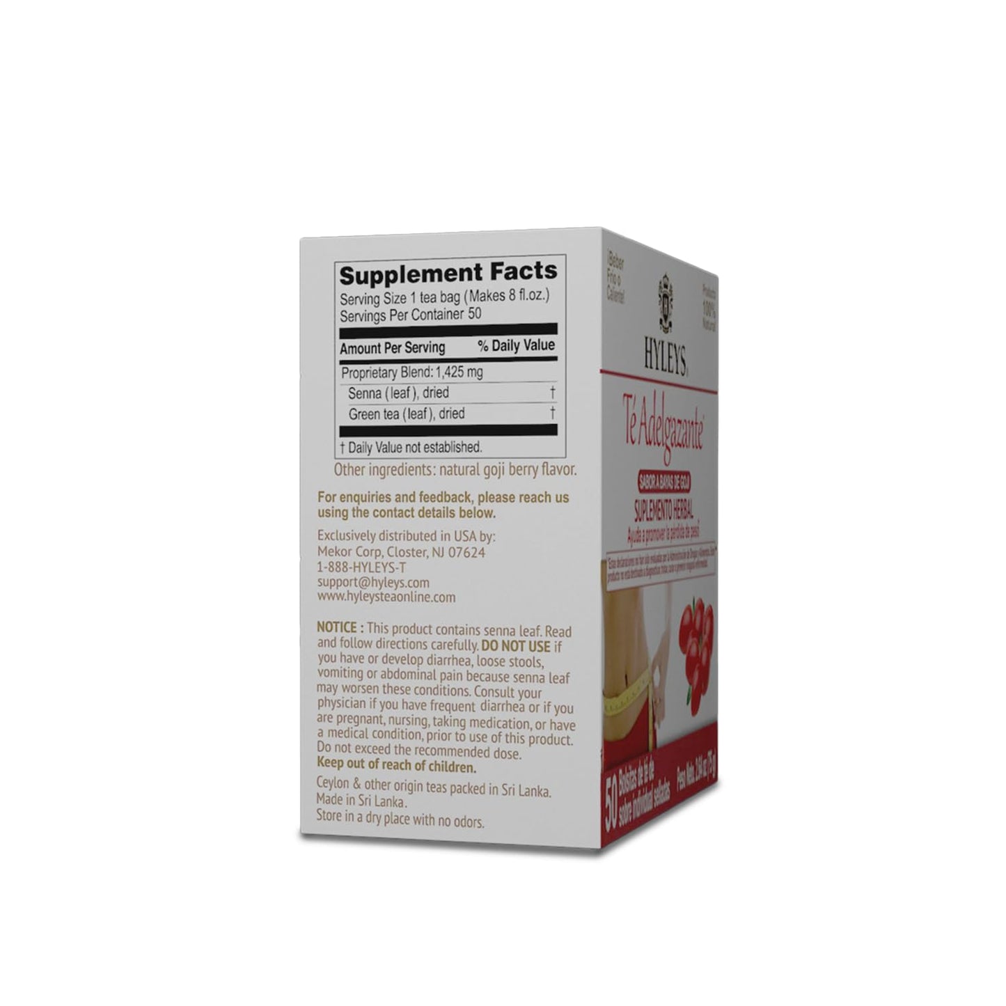 Hyleys Slim Tea Weight Loss Herbal Supplement with Goji Berry - 50 Tea Bags