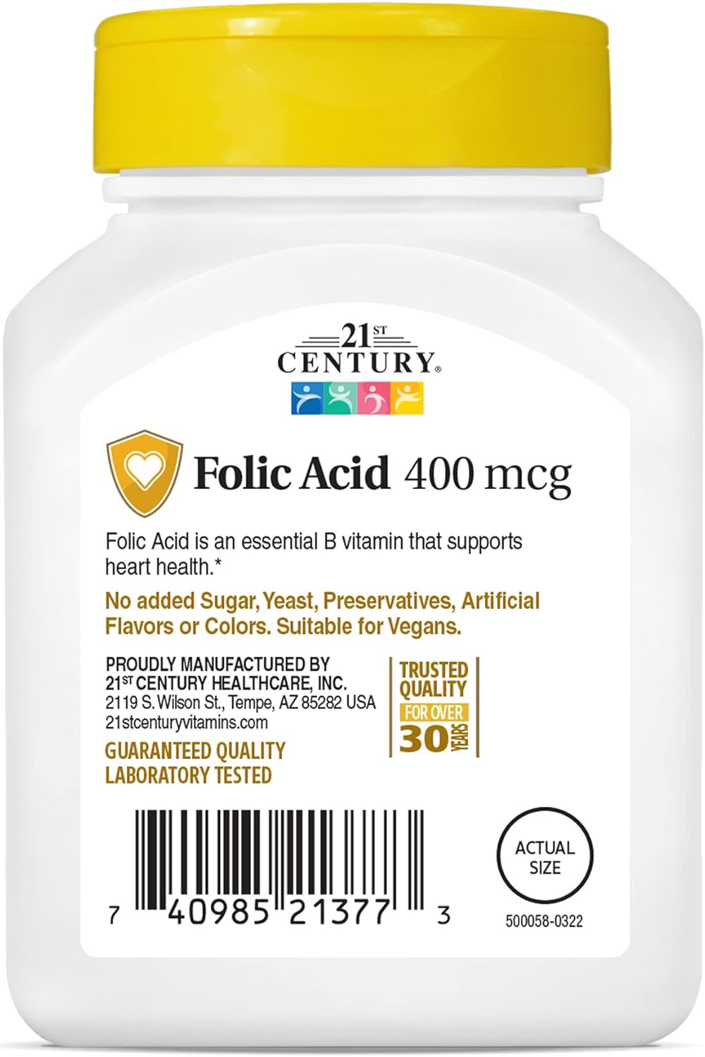 21st Century, Folic Acid, 400 mcg, 250 Easy to Swallow Tablets