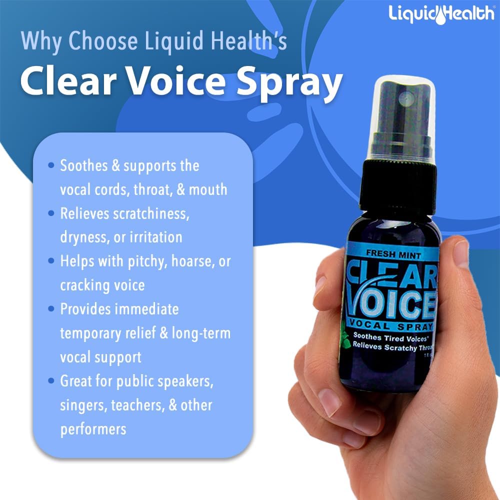 LIQUIDHEALTH Clear Voice Vocal Throat Spray Natural Sore Throat Relief, Mint 1 fl Oz