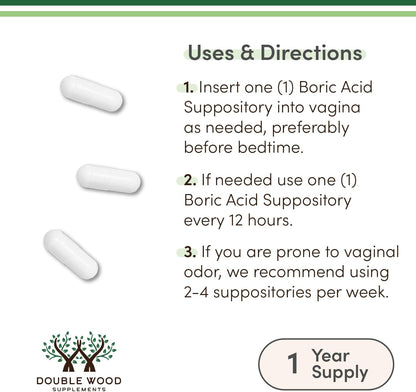 Double Wood Boric Acid 600mg, 60 Capsules