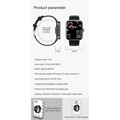 Bluetooth Fashion Smartwatch, 2023 Upgrade F57L Blood Glucose Monitoring Smartwatch Non-invasive Blood Sugar Test Smart Watch, Painless Blood Glucose