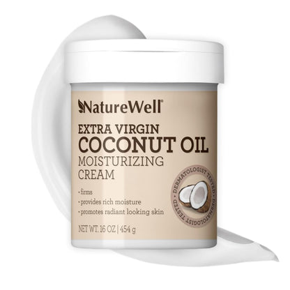 NATURE WELL Extra Virgin Coconut Oil Moisturizing Cream for Face, Body, & Hands, Anti Aging, Firming, Restores Skin's Moisture Barrier, Provides Intense Hydration For Dry & Dull Skin (16 Oz)