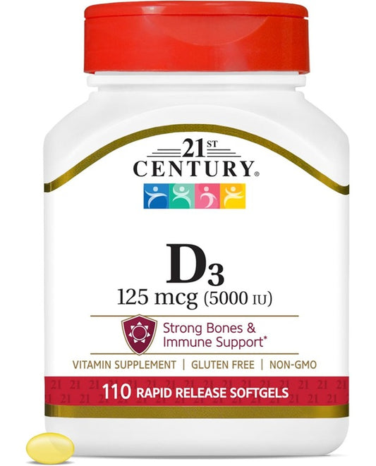 21st Century Healthcare Vitamin D3 125 mcg (5,000 IU) Rapid Release Softgels, 110 Count