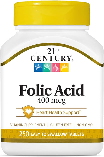 21st Century, Folic Acid, 400 mcg, 250 Easy to Swallow Tablets
