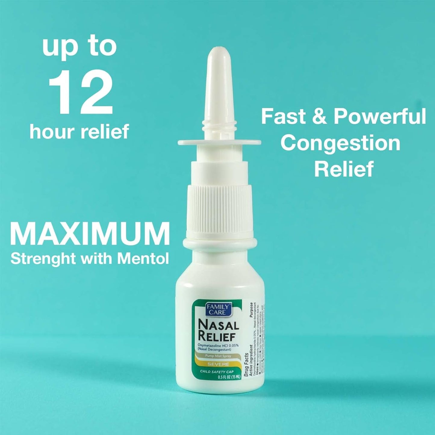 Nasal Relief Spray, Pump Mist, Anti-drip, Severe Congestion, (Oxymetazoline HCI) 12 Hours