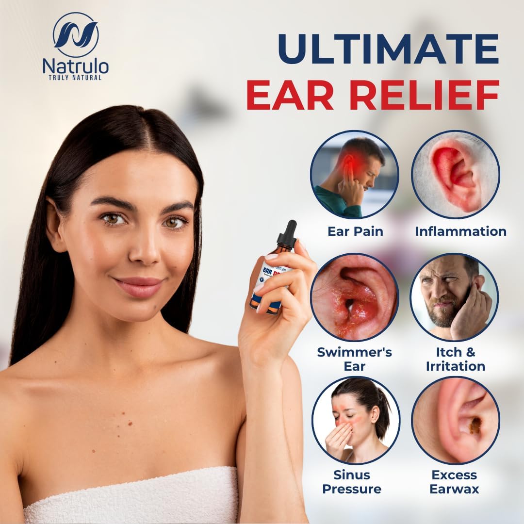 Natrulo Ear Drops for Ear Pain – Organic Ear Drops for Adult, Kids, Baby, Dog & Pets – Relieves Ear Aches, Itchy Ears, Infections, Swimmer's Ear, & Loosens Wax – Kids Safe, Made in USA