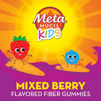 Metamucil Kids Fiber Supplement Gummies, No Sugar Added, 5g Prebiotic Plant-Based Fiber Blend, Mixed Berry Flavored, 120ct Gummies