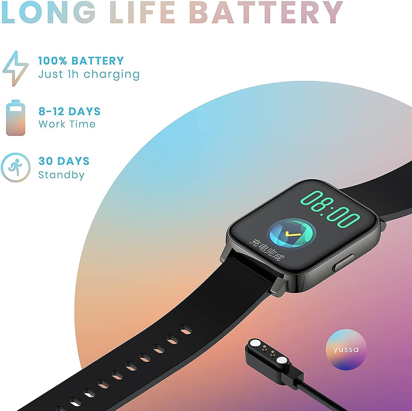 YUSSA Smart Watch | Latest Generation 2022 | Blood Pressure Monitor | Blood Oxygen SpO2 | Heart Rate | Sleep Monitor | IP67 Waterproof | Fitness Tracker