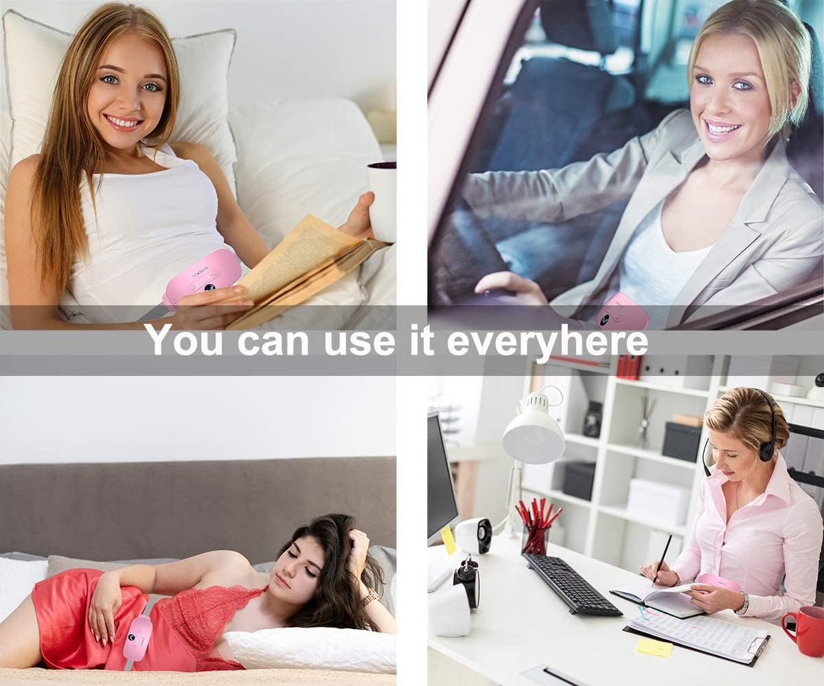 Heating Pad for Cramps Portable USB Cordless Heating Pad with Massager for Back Pain Relief Electric Fast Heating Wrap Belt Gifts for Women